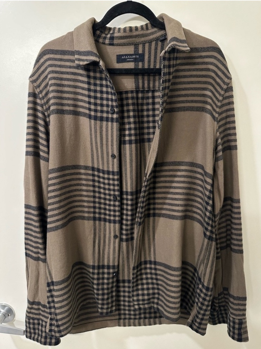 AllSaints Olive/Tan & Black Plaid Flannel